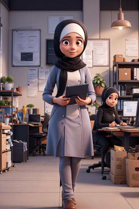 45459-3719691795-masterpiece, best quality. Modern Office_ Portrait of Muslim Businesswoman Wearing Hijab Works on Engineering Project, Does Docu.png